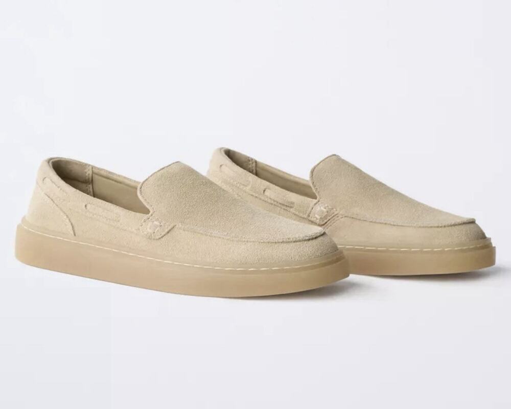 Zara Women's Leather Loafers, Size EU 37 US 5 Sandy Brown NWT Mac-toe Boat Shoes
